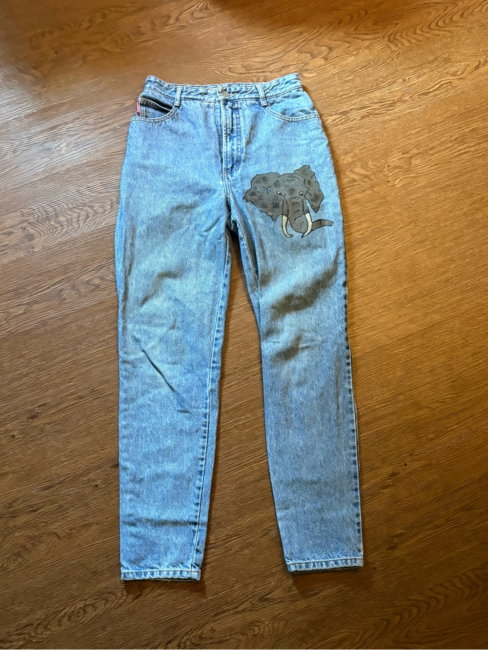 Vintage 90s BONGO High Waisted Tapered Jeans - Custom Hand-Painted Elephant Art
